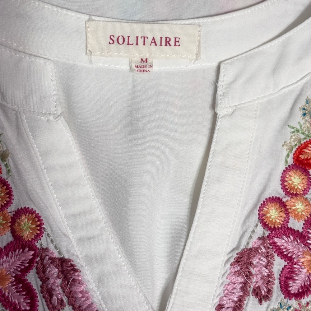 Solitaire White Split Neck Tunic Multicolored Flo… - image 6